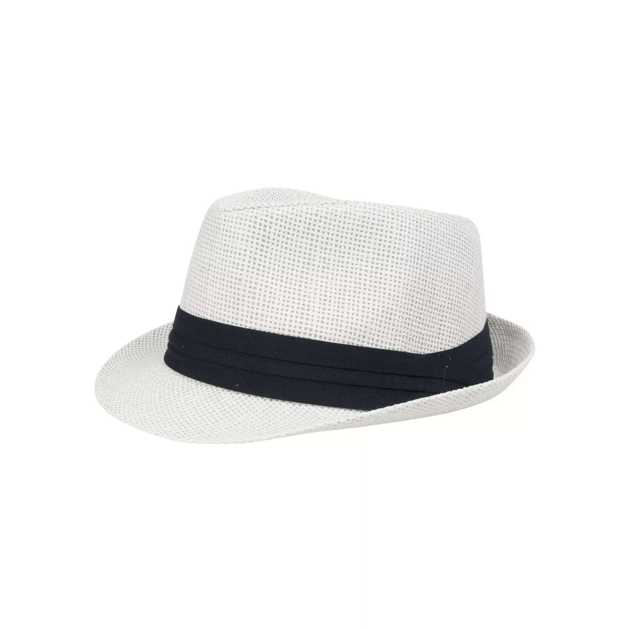 White straw trilby sun hat with black band for men and women summer fashion